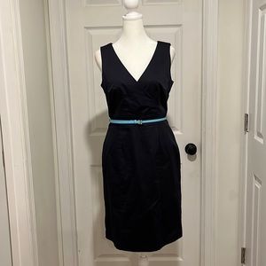 H&M navy blue midi dress, with belt, size 8.